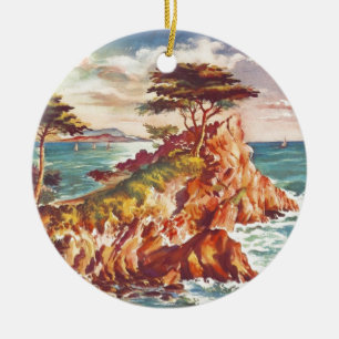 Vintage Monterey Coastline Californian Tourism USA Ceramic Tree Decoration