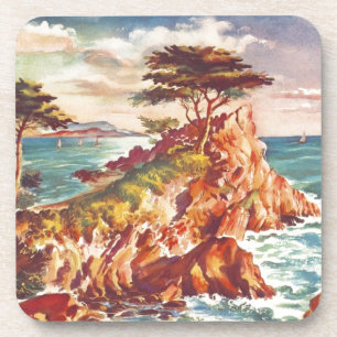 Vintage Monterey Coastline Californian Tourism USA Coaster