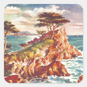 Vintage Monterey Coastline Californian Tourism USA Square Sticker