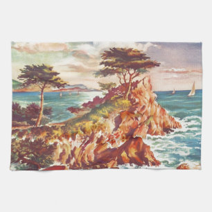 Vintage Monterey Coastline Californian Tourism USA Tea Towel