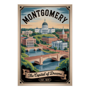 Vintage Montgomery Alabama Retro Travel Poster
