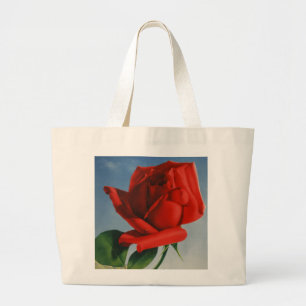 Vintage Montreux Red Rose Switzerland Geneva Lake Large Tote Bag