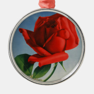 Vintage Montreux Red Rose Switzerland Geneva Lake Metal Tree Decoration