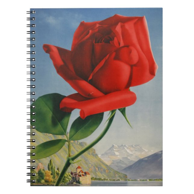 Vintage Montreux Red Rose Switzerland Geneva Lake Notebook (Front)