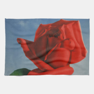 Vintage Montreux Red Rose Switzerland Geneva Lake Tea Towel