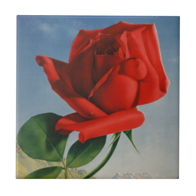 Vintage Montreux Red Rose Switzerland Geneva Lake Tile (Front)
