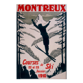 Vintage Montreux Ski Retro Swiss Alps Poster
