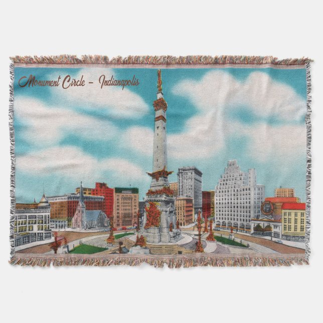 Vintage Monument Circle Indianapolis Throw Blanket (Front)