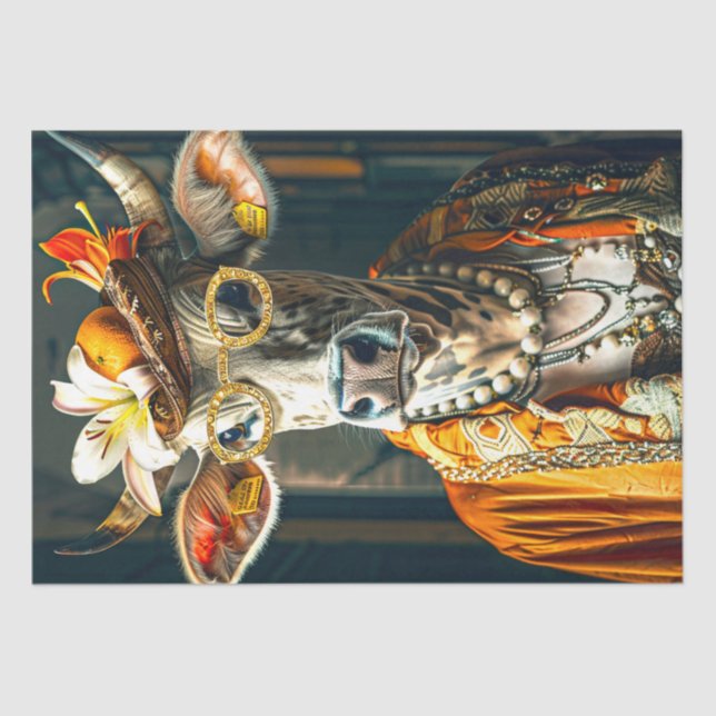 Vintage Moo-gnificent Marigold Cow Decoupage  Tissue Paper (Front)