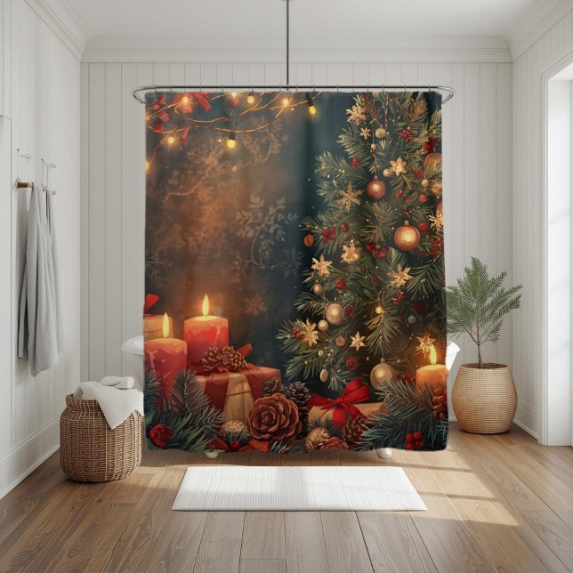 Vintage Moody Christmas Tree & Candle  Shower Curtain (Creator Uploaded)