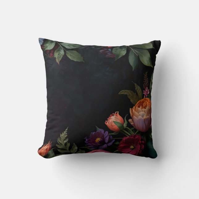 Vintage moody dark floral boho roses cushion (Front)