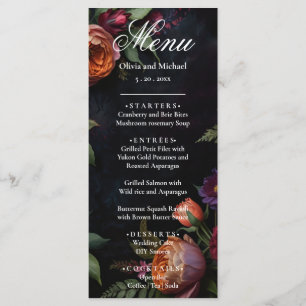 Vintage moody dark floral boho roses menu