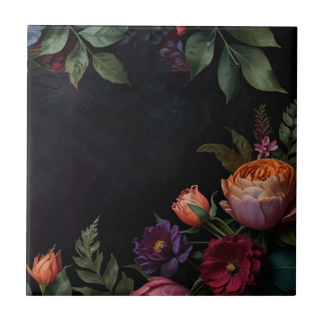 Vintage moody dark floral boho roses tile (Front)