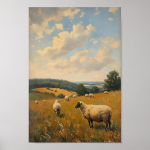 Vintage Moody Sheep Countryside Wall Art