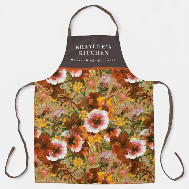 Vintage Moody Tropical Blooms Apron (Front)