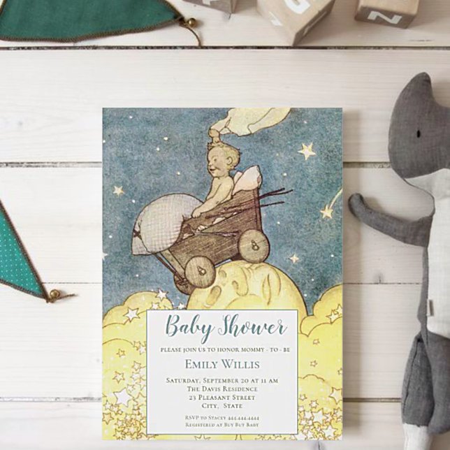 Vintage Moon and Stars Baby Shower Invitation (Creator Uploaded)