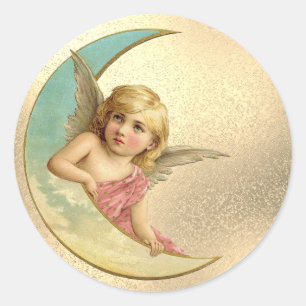 Vintage Moon Angel Classic Round Sticker