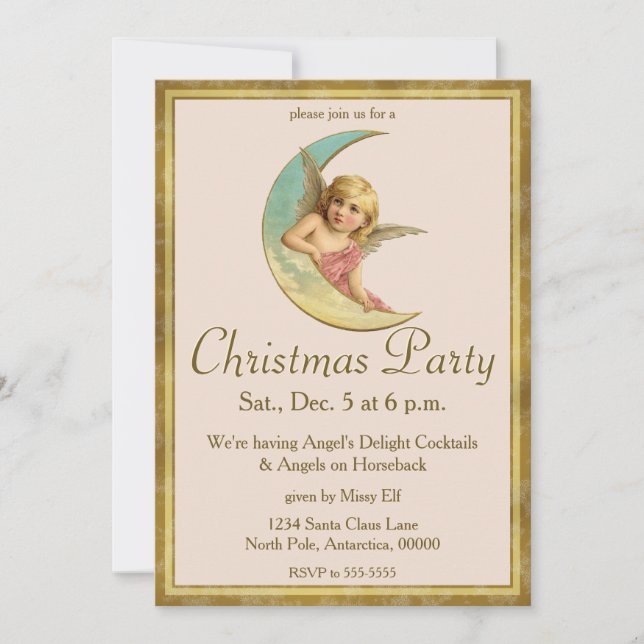 Vintage Moon Angel Invitation (Front)