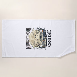 Vintage Moon Car Gothic Classic Auto Halloween Des Beach Towel
