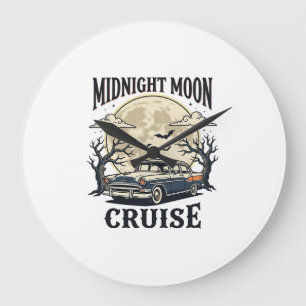 Vintage Moon Car Gothic Classic Auto Halloween Des Large Clock
