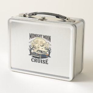Vintage Moon Car Gothic Classic Auto Halloween Des Metal Lunch Box
