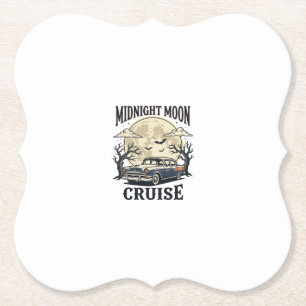 Vintage Moon Car Gothic Classic Auto Halloween Des Paper Coaster