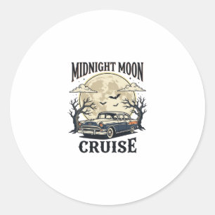 Vintage Moon Car Gothic Classic Auto Halloween Des Round Sticker