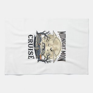 Vintage Moon Car Gothic Classic Auto Halloween Des Tea Towel