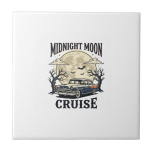 Vintage Moon Car Gothic Classic Auto Halloween Des Tile