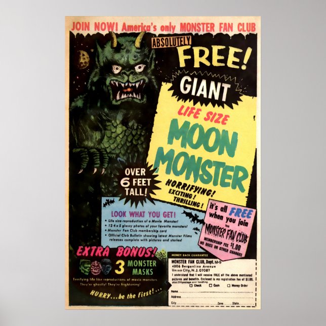 Vintage Moon Monster Advertisement Art Poster (Front)