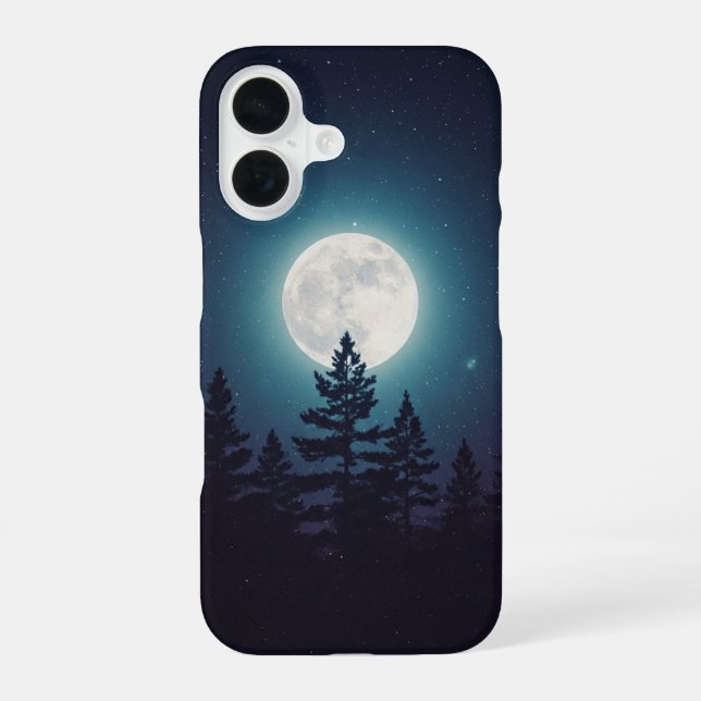 Vintage Moon Over Pines iPhone 16 Case (Back)