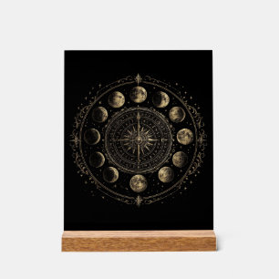 Vintage Moon Phases Compass Wall Art Acrylic Sign