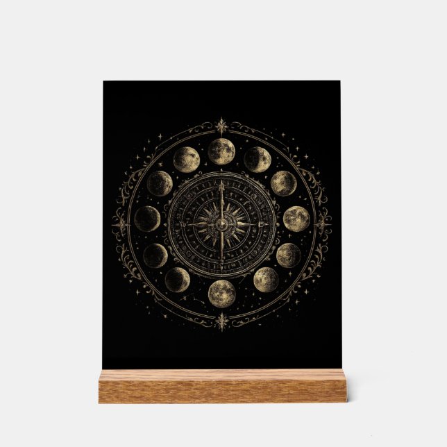 Vintage Moon Phases Compass Wall Art Acrylic Sign (Front)