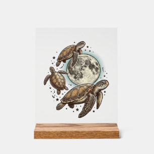 Vintage Moon Sea Turtle Engraving Shirt Design_1 Acrylic Sign