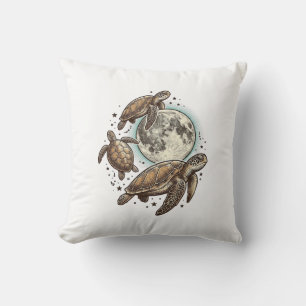 Vintage Moon Sea Turtle Engraving Shirt Design_1 Cushion