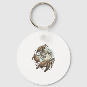 Vintage Moon Sea Turtle Engraving Shirt Design_1 Key Ring