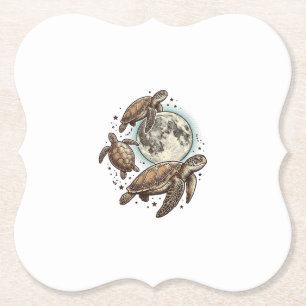 Vintage Moon Sea Turtle Engraving Shirt Design_1 Paper Coaster