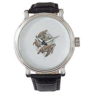 Vintage Moon Sea Turtle Engraving Shirt Design_1 Watch