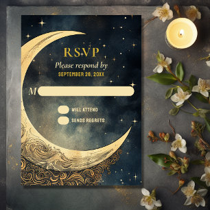 Vintage Moon, Sun and Stars Celestial Wedding RSVP Card