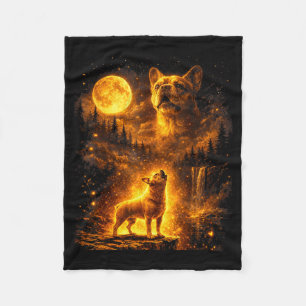 Vintage moonlight dog french bulldog howling at fleece blanket