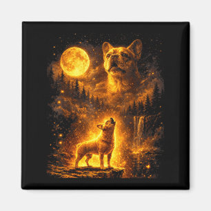 Vintage moonlight dog french bulldog howling at magnet