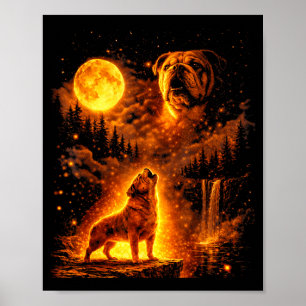 Vintage moonlight dog funny bulldog howling at the poster