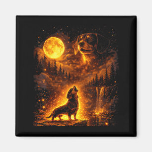 Vintage moonlight dog funny dachshund howling at magnet