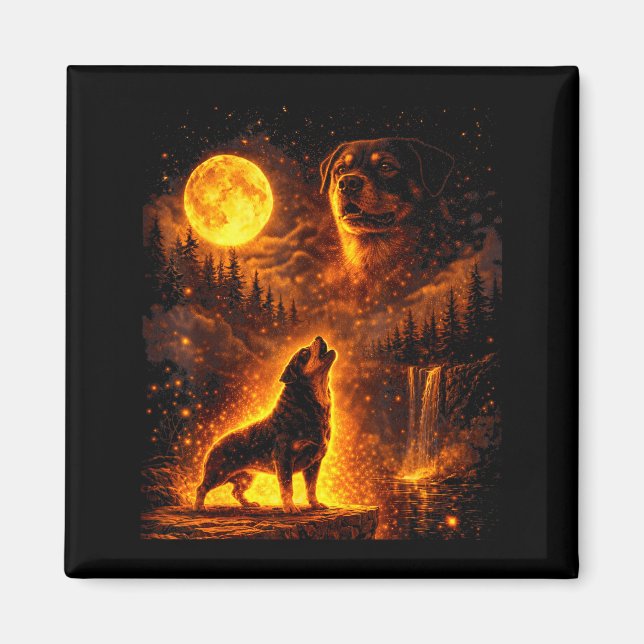 Vintage moonlight dog funny rottweiler howling at magnet (Front)