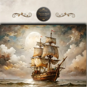 Vintage Moonlit Sailing Ship Decoupage Tissue Paper