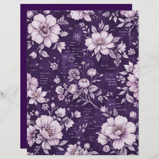 Vintage Moonlit Violet Blossoms Scrapbook Paper (Front/Back)