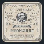 Vintage Moonshine Hillbilly Medicine Custom Brewer Square Sticker<br><div class="desc">If you make your own liquor or homebrewed beer, brand your bottles with these funny novelty moonshine stickers. The humourous vintage-looking moonshine design can be easily personalised with your name, your state or country, your own photo and more. The original design is made to look aged with an antique stained...</div>