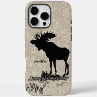 Vintage Moose and Wolf woodgrain iphone case