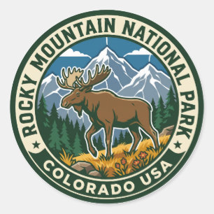 Vintage Moose at Rocky Mountain National Park USA Classic Round Sticker