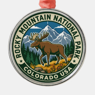 Vintage Moose at Rocky Mountain National Park USA Metal Tree Decoration